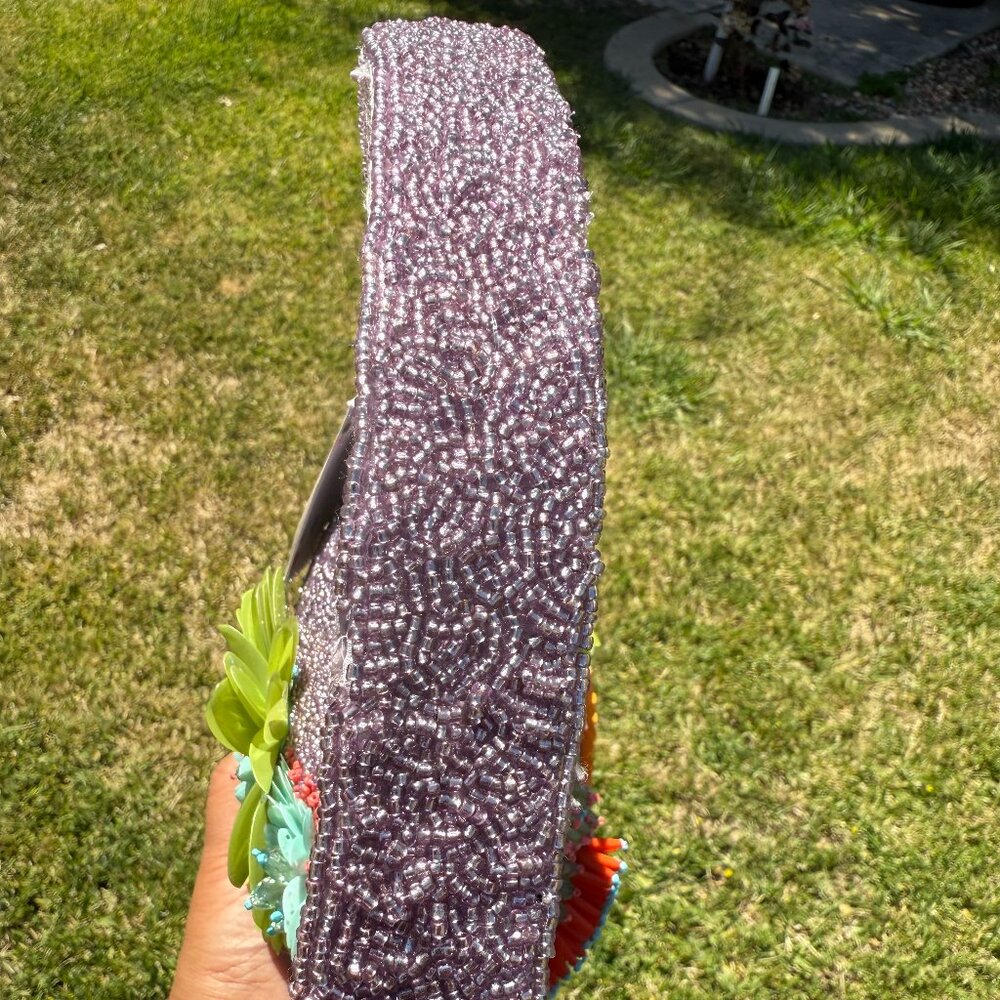 Coral Reef Purple Beaded Floral Bag - Picture 4 of 5